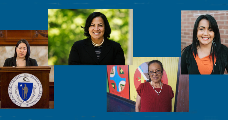 Suffolk County District Attorney Rachael Rollins, Joanne Dunn, Gladys Vega, and Lisa Wong